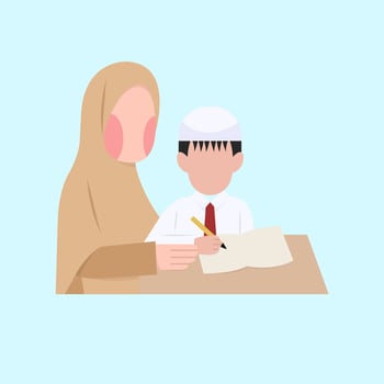 Indonesian Elementary Hijab Teacher And Student vector