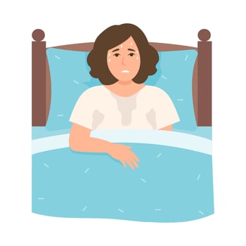 Woman suffering from night sweats or hot flashes. vector