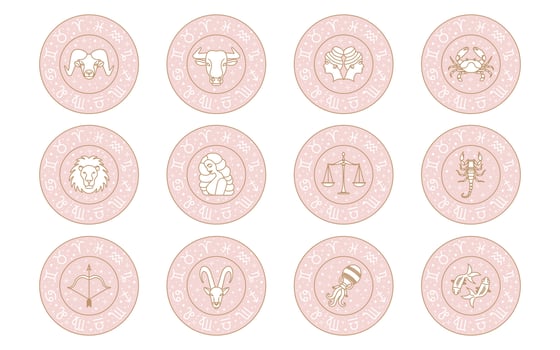 Zodiac astrology horoscope set. Celestial mystical zodiacal horoscope templates for logo, poster or card. vector