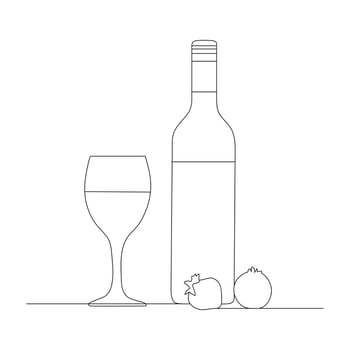 bottle and glasses continuous one line art. Trendy style design vector illustration