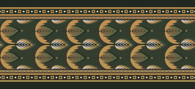 Seamless border design with ethnic floral pattern. Repeat pattern with floral elements. Can be used for textile design, invitation card design, frames, border, knitwear, print, texture etc. vector