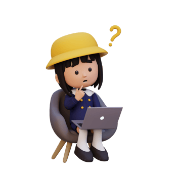 3D cute girl character confused on a laptop png