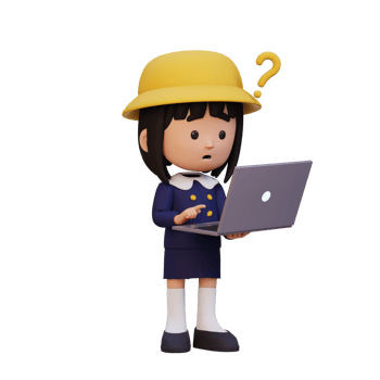 3D cute girl character confused on a laptop png