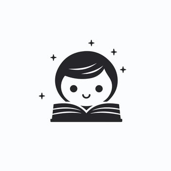 A black and white illustration of a girl reading a book vector