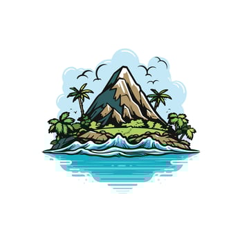 Tropical island with mountains and palm trees vector