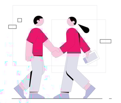 Couple of man and woman shake hands. Vector illustration in flat style