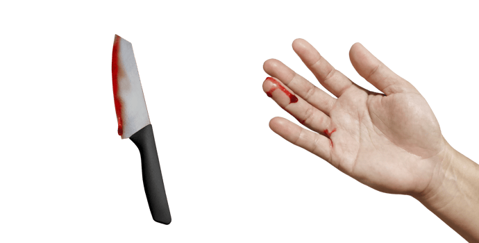 A bleeding hand with a bloodstained knife PNG transparent