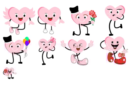 Valentine's Day set of funny vintage characters. vector