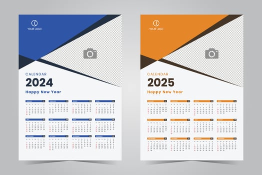 2024 and 2025 wall calendar design template. desk calendar vector for corporate