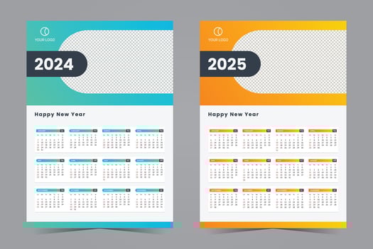 2024 and 2025 wall calendar design template. desk calendar vector for corporate