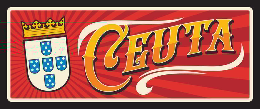 Ceuta or Abyla, city of Spain travel plate vector