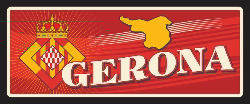 Spain Gerona spanish city retro travel plate vector