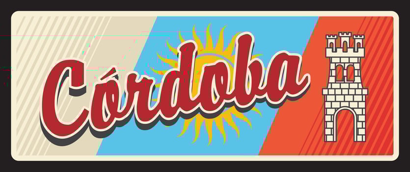Cordoba Argentine province vintage travel plate vector