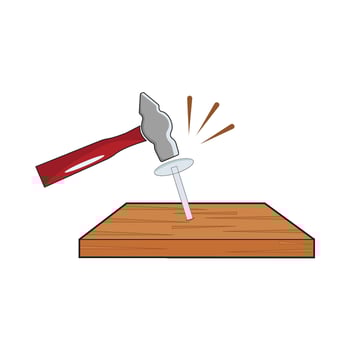 hammer with nail in wooden illustration vector