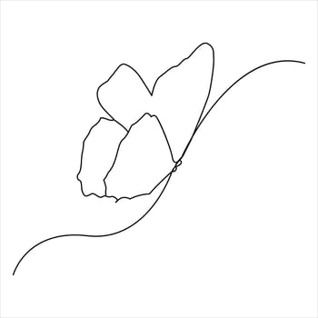Butterfly continuous One line drawing. Vector illustration of various insect forms in trendy outline style