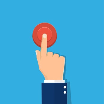 Hand pressing red button vector