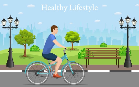 Couple Riding Bicycles In Public Park, vector