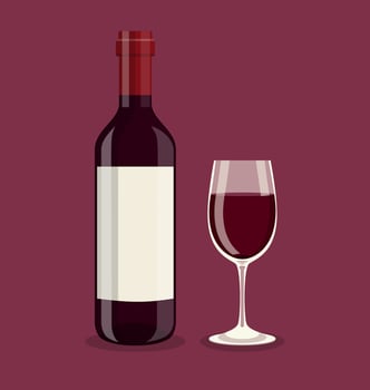 Flat bottle and a glass of wine vector