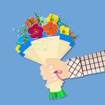 hand holding bouquet flowers vector