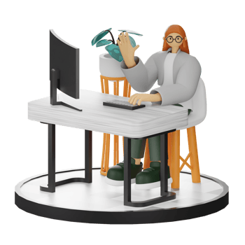 3D Illustration of a Teenage Female Programmer at the Computer Desk png