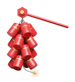 3d chinese firecracker or cracker for chinese new year decorations festival. 3d render illustration png