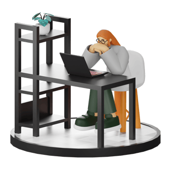 3D Illustration of a Teenage Female Programmer at the Computer Desk png
