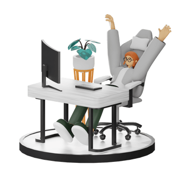 A Teenage Girl's Journey in 3D Illustration at the Computer Desk png