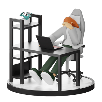 A Teenage Girl's Journey in 3D Illustration at the Computer Desk png