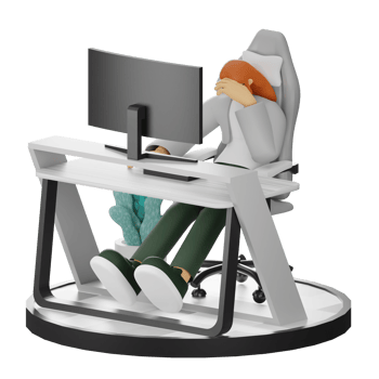 A Teenage Girl's Journey in 3D Illustration at the Computer Desk png