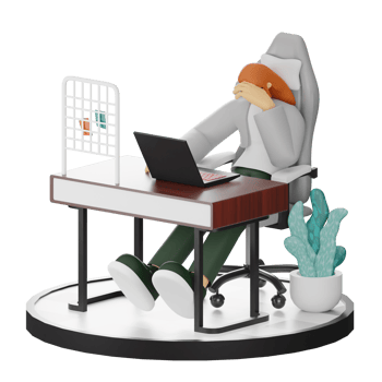 A Teenage Girl's Journey in 3D Illustration at the Computer Desk png