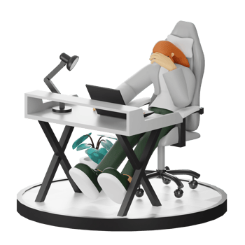 A Teenage Girl's Journey in 3D Illustration at the Computer Desk png