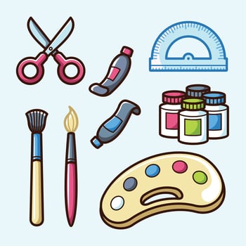 School Stationery Kit Vector Arts. Back to School stationery items for students simple icon design