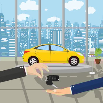 hand gives car keys to another . vector