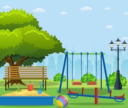 Kids playground cartoon concept background. vector
