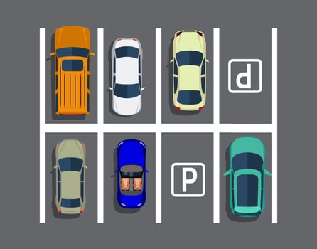 City parking lot with different cars. vector