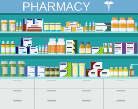 Modern interior pharmacy and drugstore. vector