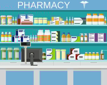 Modern interior pharmacy and drugstore. vector