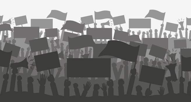 Silhouette crowd of people protesters. vector