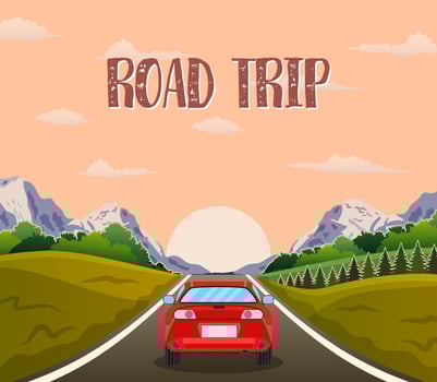 highway drive with beautiful sunrise landscape. vector