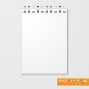 Realistic spiral notepad blank on white background. Vector