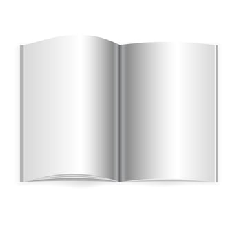 Vector realistic opened book, journal or magazine mockup with sheet of A4. Blank open pages of sketchbook or notebook template for catalog, brochure design