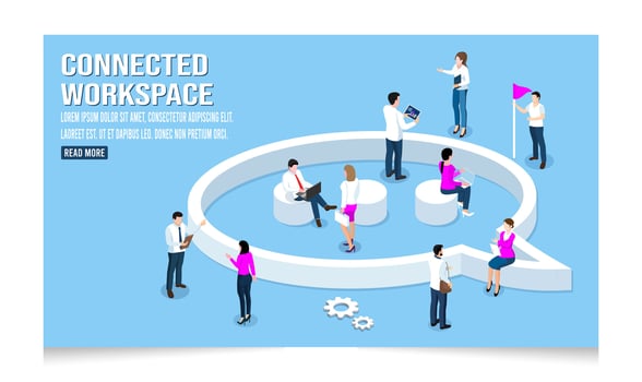 3D isometric concept of People working, communicating, and studying in a contemporary coworking workplace. vector illustration eps10