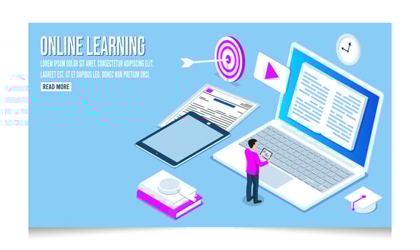 3D isometric Online education concept. Can use for web banner or infographics. Vector illustration eps10