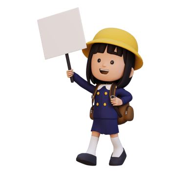 3D girl character holding a blank placard png