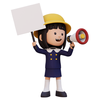 3D girl character holding a blank placard png