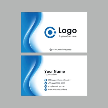 business card template with blue wavy background vector