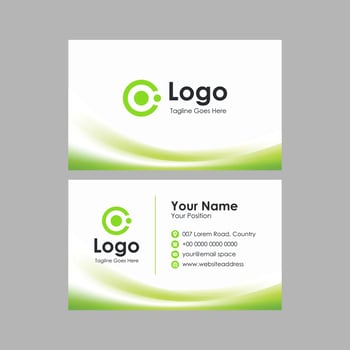 business card template with green wavy background vector
