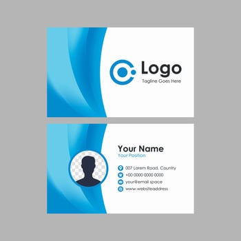 business card template with blue wavy background vector