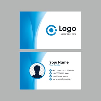 business card template with blue wavy background vector