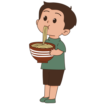 Boy kid eating noodles png